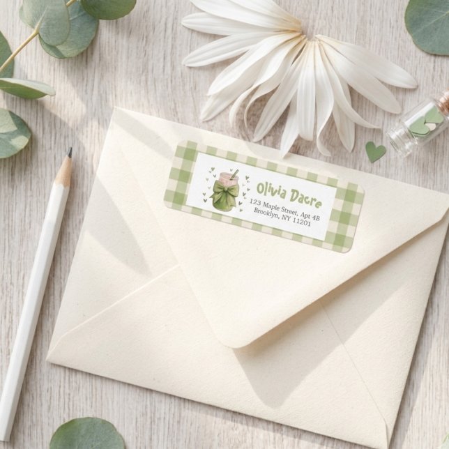 Étiquette We Love You So Matcha Mail Bow Gingham (Créateur téléchargé)