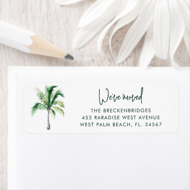 Étiquette We Moved Coastal Palm Tree Return Address (En situation)