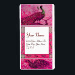 Étiquette WEDDING LOVE PEACOCKS ,red fuchsia pink white<br><div class="desc">Elegant  and classy Art Nouveau design ,  digital graphic elaboration  by Bulgan Lumini .Easy to customize with your own text</div>