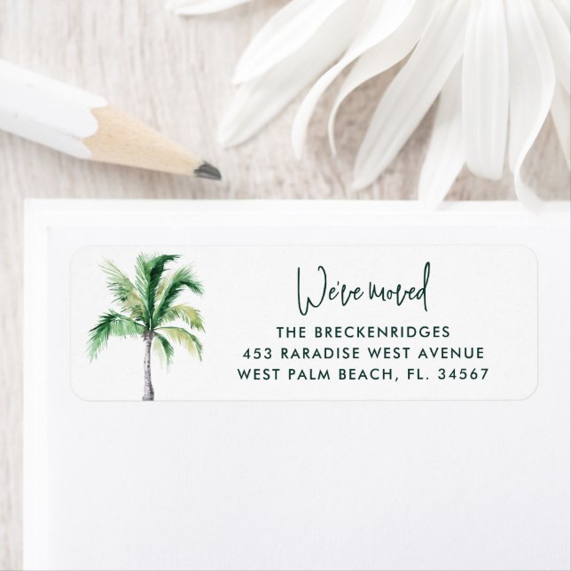 Étiquette We've Moved Tropical Palm Tree Return Address (En situation)
