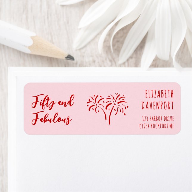 Étiquette Whimsical 50 and Fabulous Doodle Return Address (En situation)