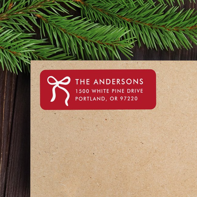 Étiquette Whimsical Bow Red Christmas Adresse de retour (Créateur téléchargé)