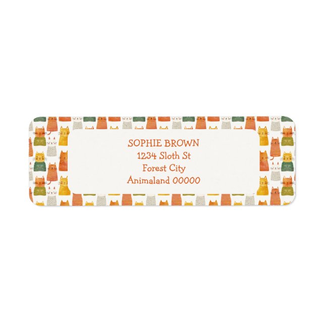Étiquette Whimsical Chat Motif Colorful Adresse de retour (Devant)