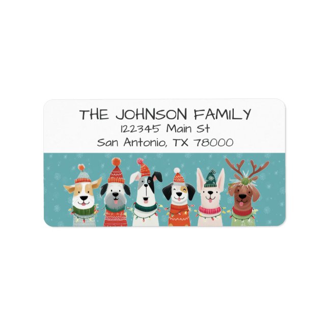 Étiquette Whimsical Christmas Dogs Return Address (Devant)