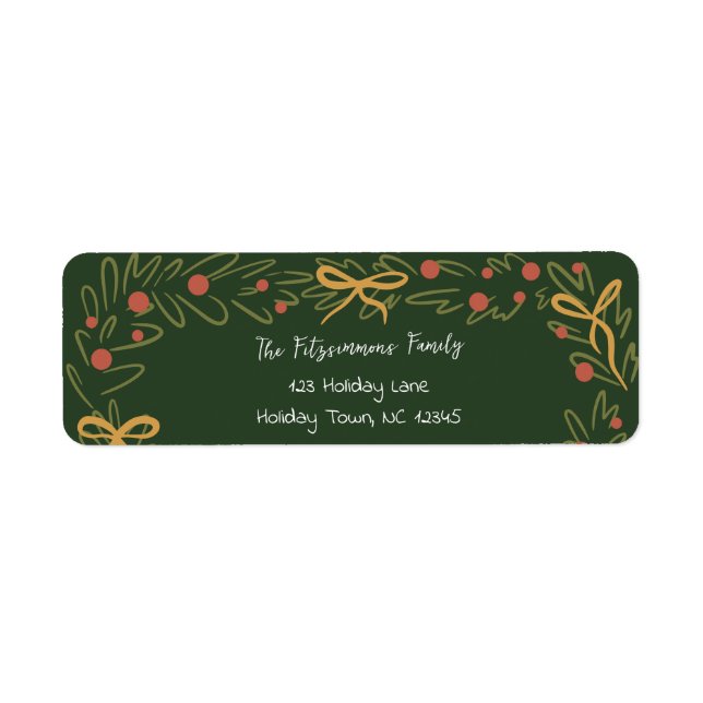 Étiquette Whimsical Christmas Wreath & Preppy Bows Address (Devant)