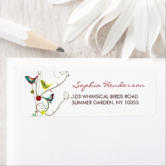 Étiquette Whimsical Colorful Summer Birds And Swirls Adresse