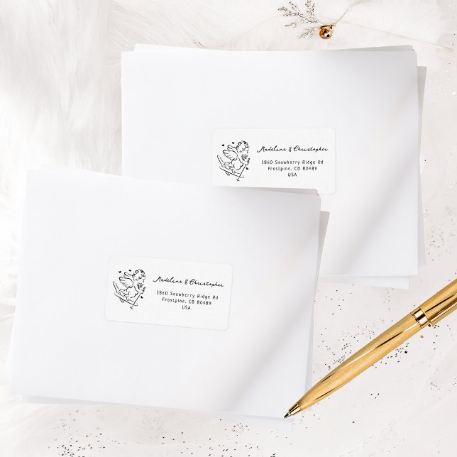 Étiquette Whimsical Cupid Ski Winter Wedding Adresse de reto (Créateur téléchargé)