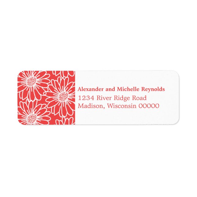 Étiquette Whimsical Daisies Return Address Labels, Red (Devant)