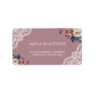 Étiquette Whimsical Dusty Blue Dusty Rose Fleurs Mariage
