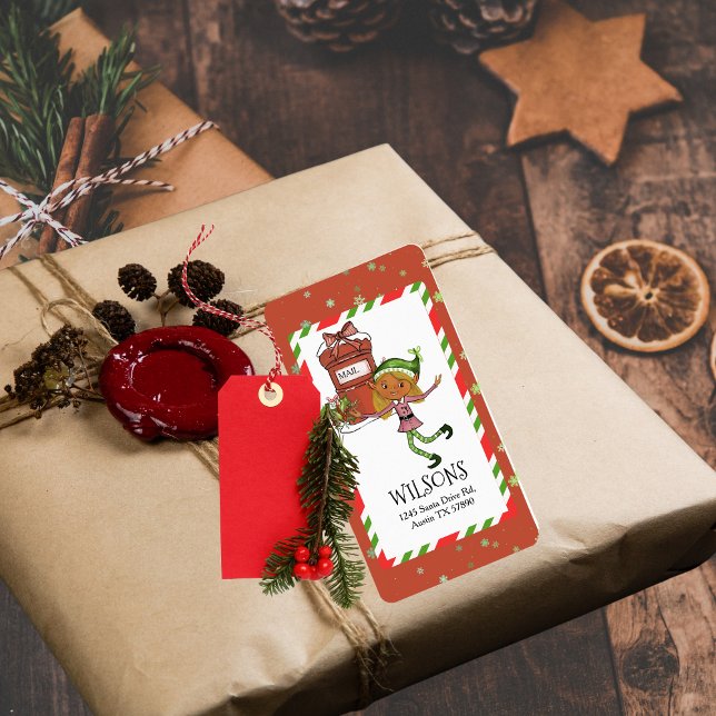 Étiquette Whimsical Elf Girl Christmas Personalized Address (Whimsical Elf Girl Christmas Personalized Address Label)