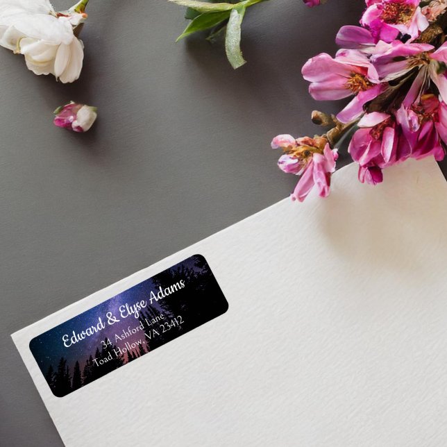 Étiquette Whimsical Forest Starry Night Sky Adresse de retou (Créateur téléchargé)