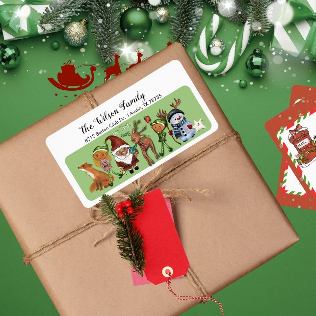 Étiquette Whimsical Full Cast Santa Gang Christmas Address (Whimsical Full Cast Santa Gang Christmas Address Label)