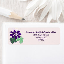 Whimsical Green & Purple Flower Return Adresse