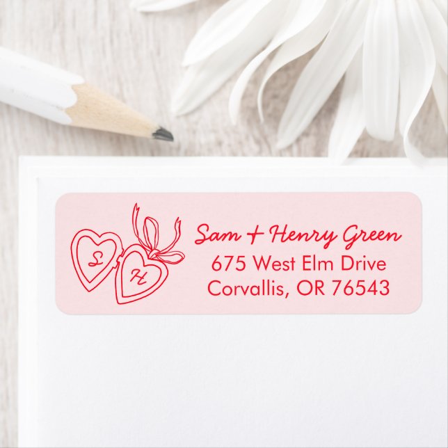 Étiquette Whimsical Heart Locket Doodle CUSTOM Return Addres (En situation)