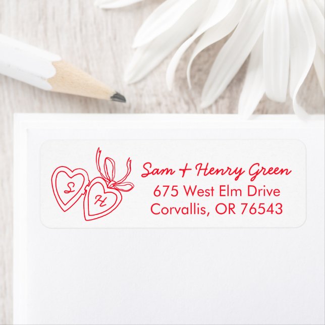 Étiquette Whimsical Heart Locket Doodle CUSTOM Return Addres (En situation)
