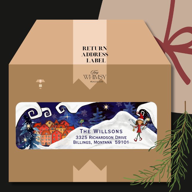 Étiquette Whimsical Nordic Village & Winter Fairy Address (Whimsical Nordic Village & Winter Fairy Address Label)