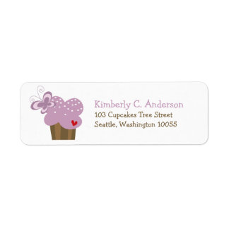 Étiquette Whimsical Purple Cupcake Butterfly Girl Anniversai