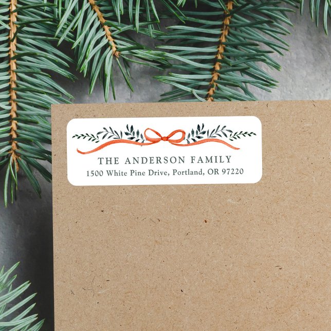 Étiquette Whimsical Red Ribbon Christmas Adresse de retour (Créateur téléchargé)