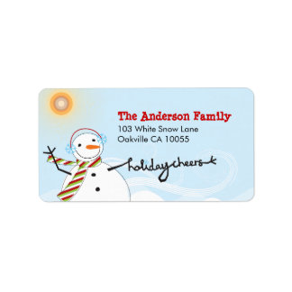 Étiquette Whimsical Snowman Holiday Cheval Noël Adresse