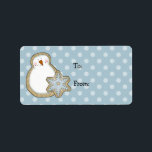 Étiquette Whimsical Snowman Polka Dot Christmas Cadeaux Tags<br><div class="desc">Un mignon bonhomme de neige et un flocon de neige sont présentés sur ces étiquettes cadeaux de Noël à points de polka bleu et blanc. Graphiques © Scrappin Doodles à l'adresse www.scrappindoodles.com</div>