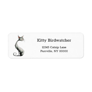 Étiquette Whimsical White Long Neck Cat Adresse de retour