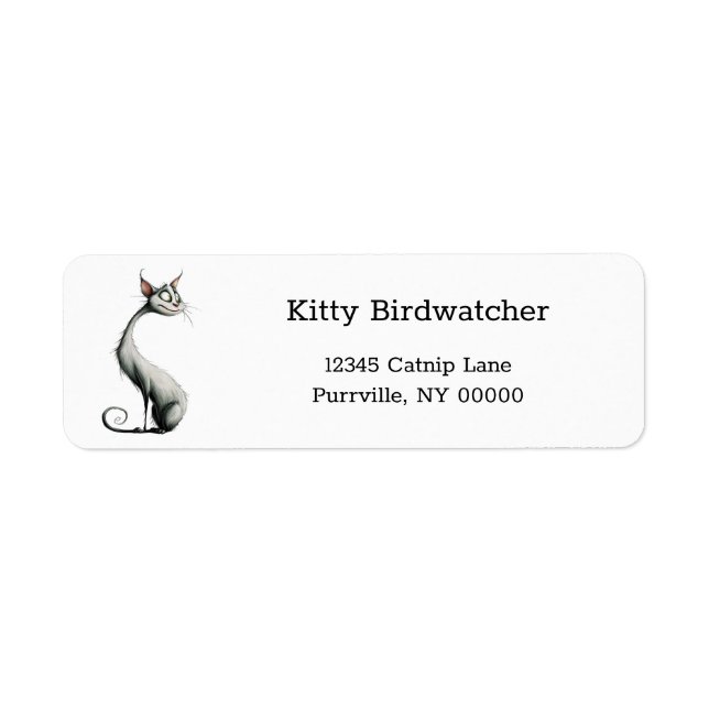 Étiquette Whimsical White Long Neck Cat Adresse de retour (Devant)