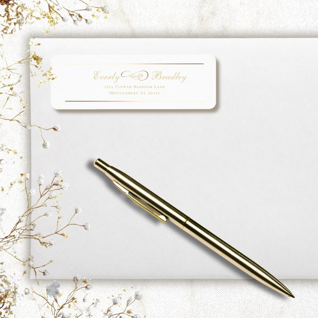 Étiquette White Background Gold Script Elegant Address (Créateur téléchargé)