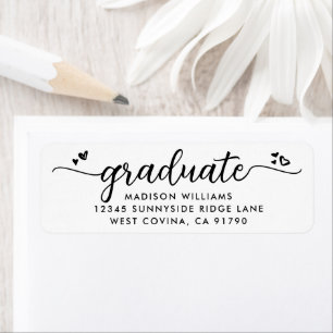 Étiquette White Black Graduation Script Coeur Adresse modern