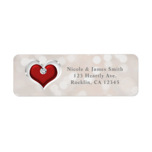 Étiquette White Bokeh Red Valentine Glam Heart Invitation