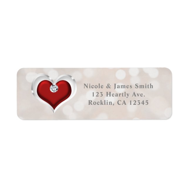 Étiquette White Bokeh Red Valentine Glam Heart Invitation (Devant)