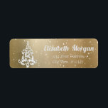 Étiquette White Christmas Tree Gold Holiday, Noël<br><div class="desc">Arbre de Noël blanc sur un arrière - plan d'or. Un design élégant et sophistiqué. Customisez avec vos nom et adresse.</div>