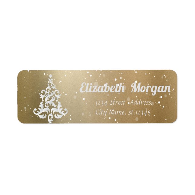 Étiquette White Christmas Tree Gold Holiday, Noël (Devant)