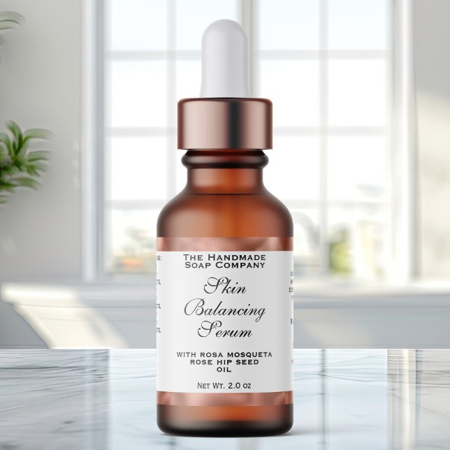 Étiquette White & Copper Foil Cosmetics Dropper Bottle Label (Créateur téléchargé)