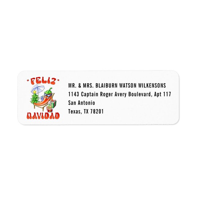 Étiquette White Feliz Navidad Chili Modifier votre adresse (Devant)