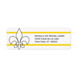 Étiquette White Fleur de Lis avec des rayures d'or