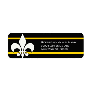 Étiquette White Fleur de Lis sur le noir avec des rayures