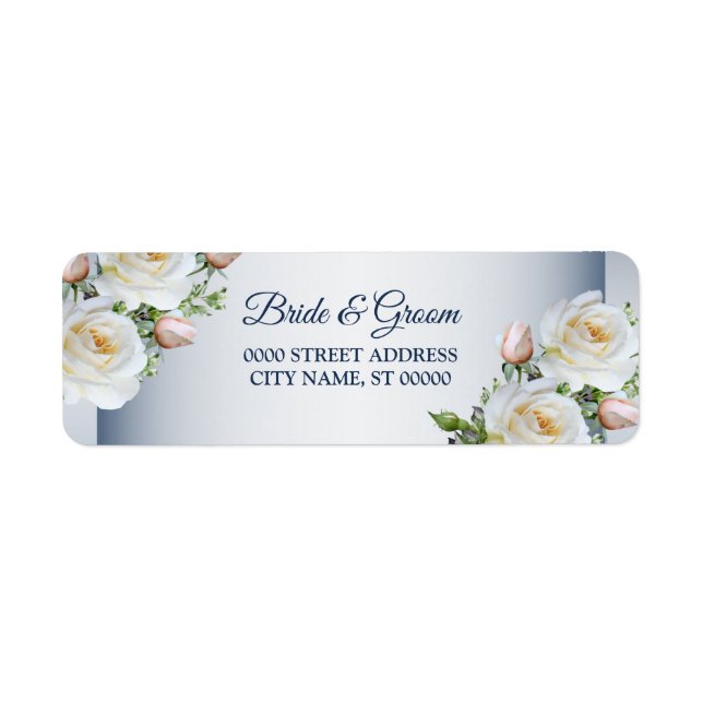 Étiquette White Floral Elegant Blue Wedding Return Address (Devant)