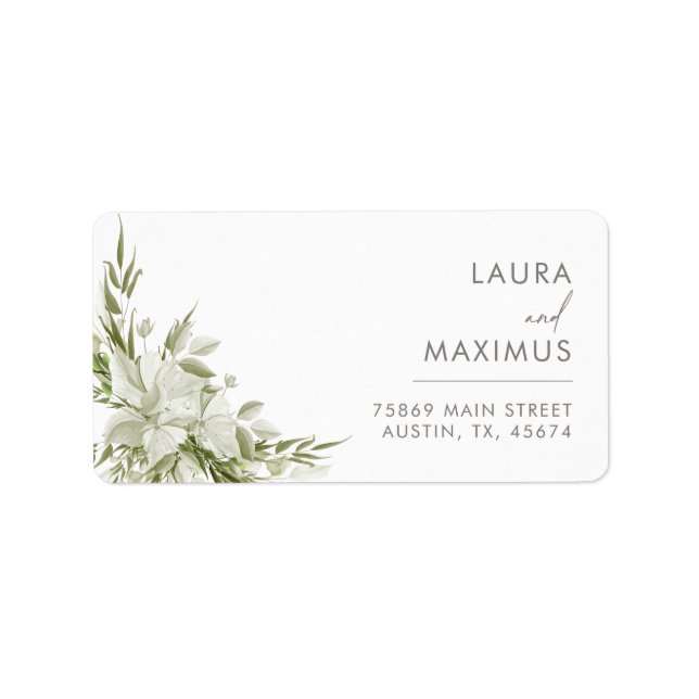 Étiquette White Floral Greenery Wedding Return Address (Devant)