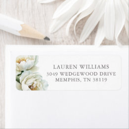 Étiquette White Floral Peonies Personalized 