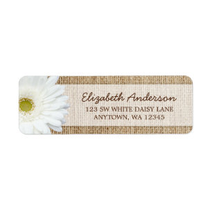 Étiquette White Gerbera Daisy Rustic Burlap Adresse