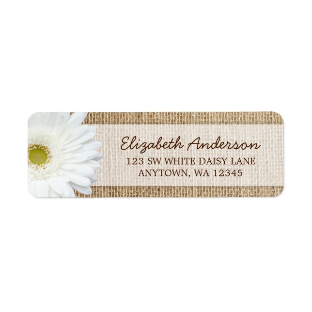 Étiquette White Gerbera Daisy Rustic Burlap Adresse (Devant)