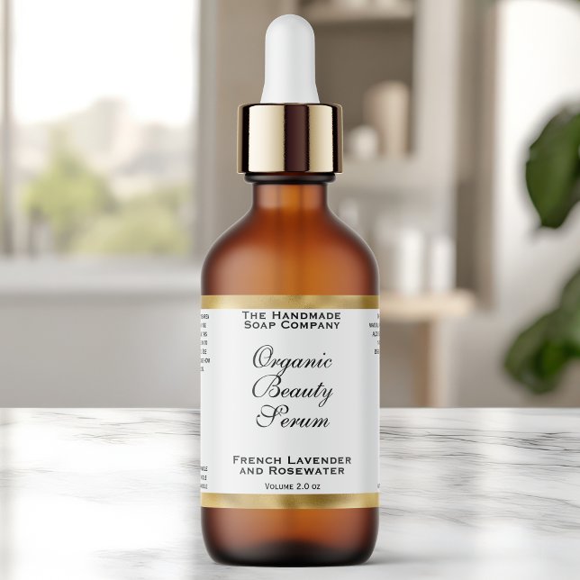 Étiquette White & Gold Cosmetics Dropper Bottle Label (Créateur téléchargé)