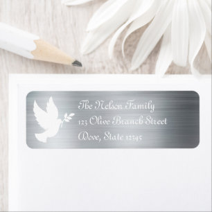 Étiquette White Peace Dove Silhouette Faux Silver Foil