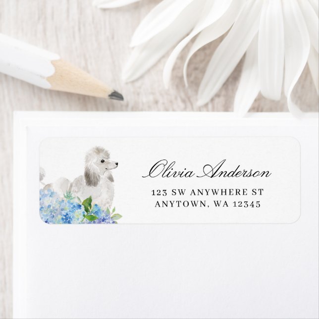 Étiquette White Poodle Hydrangea Return Address (En situation)