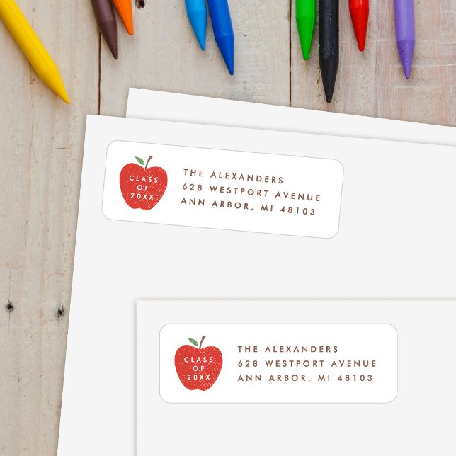 Étiquette White Red Apple Preschool Graduation Address Label (Créateur téléchargé)