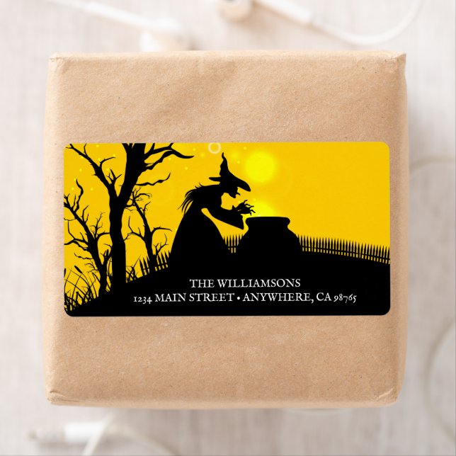Étiquette Wicked Witch Silhouette Halloween Adresse de retou (En situation)
