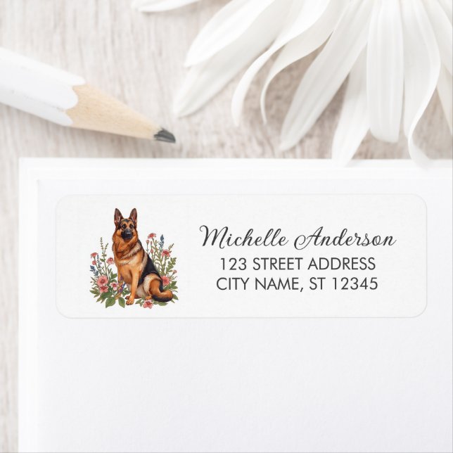 Étiquette Wildflower Cute German Shepherd Dog Return Address (En situation)