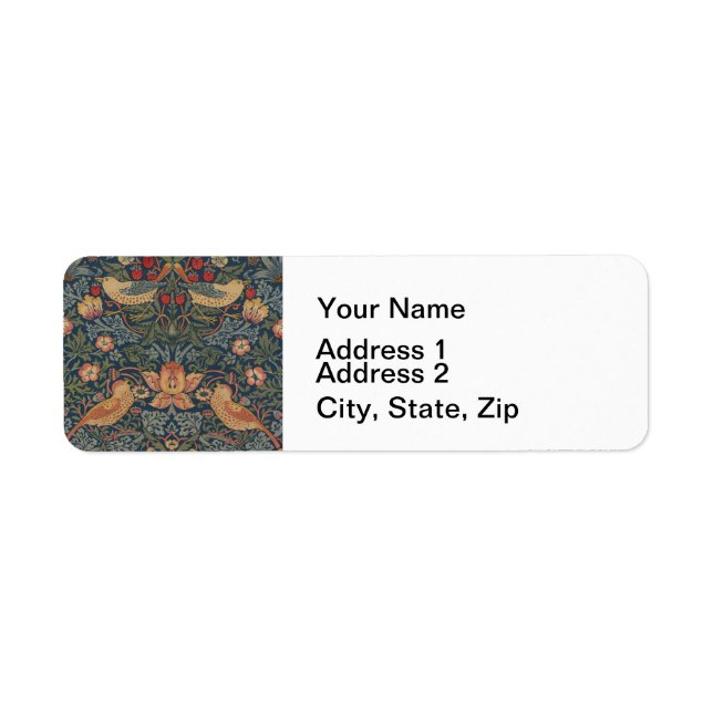 Étiquette William Morris fraise voleurs oiseaux floraux (Devant)