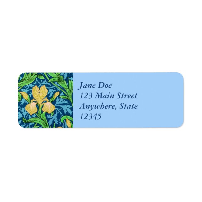 Étiquette William Morris Irises, jaune et bleu de cobalt (Devant)