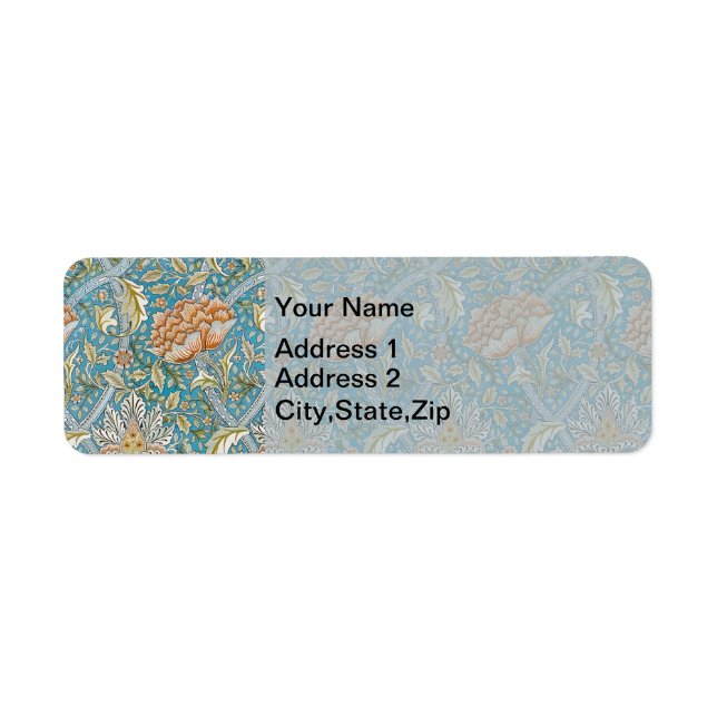 Étiquette William Morris motif floral Windrush bleu (Devant)